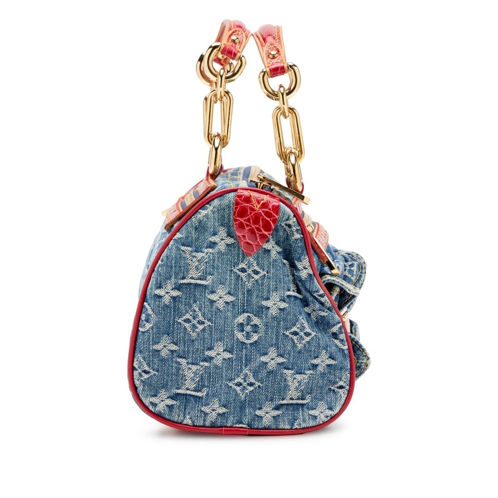 Blue Monogram Denim and Red Alligator Neo Speedy Bag Gold Hardware, 2005