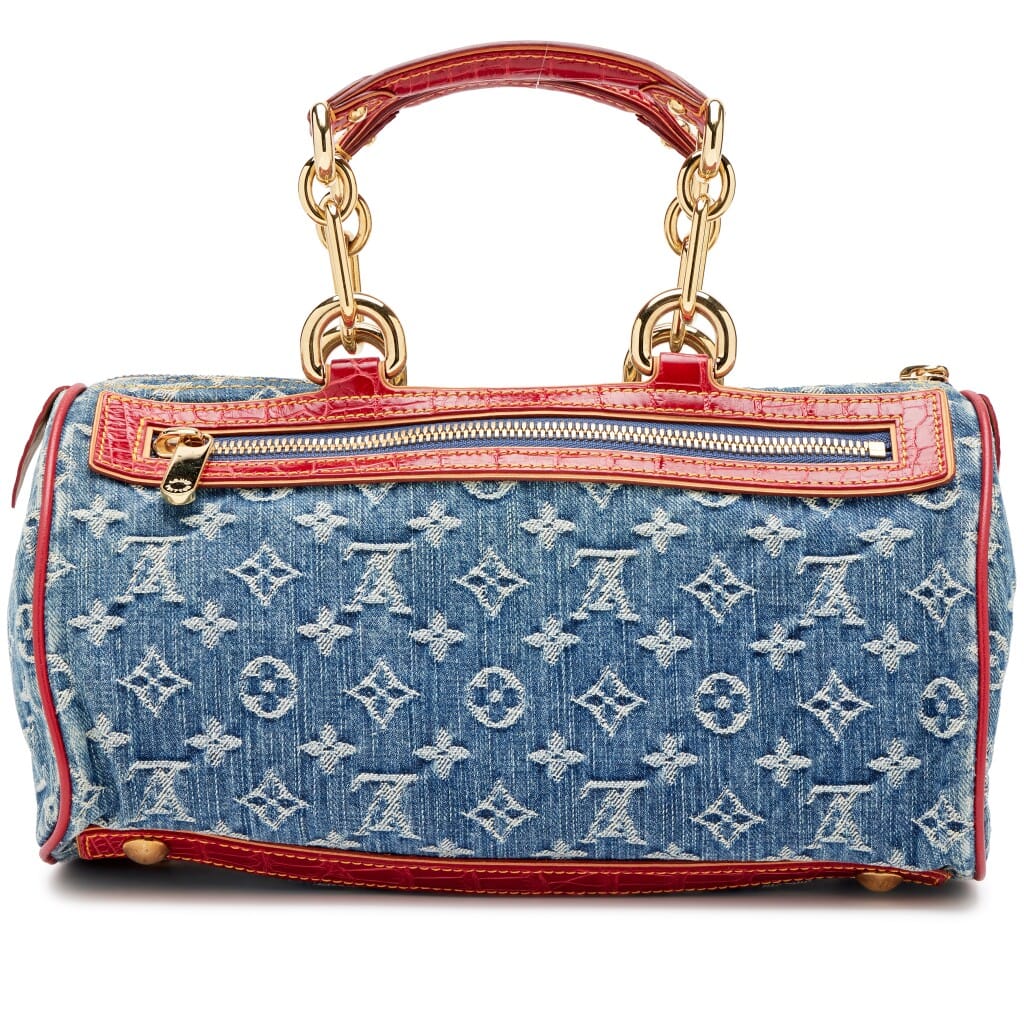 Blue Monogram Denim and Red Alligator Neo Speedy Bag Gold Hardware, 2005