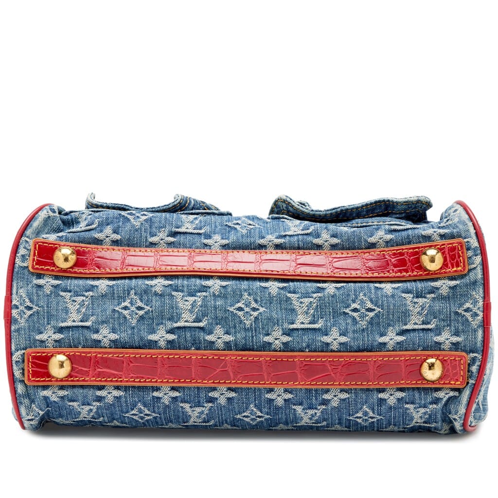 Blue Monogram Denim and Red Alligator Neo Speedy Bag Gold Hardware, 2005