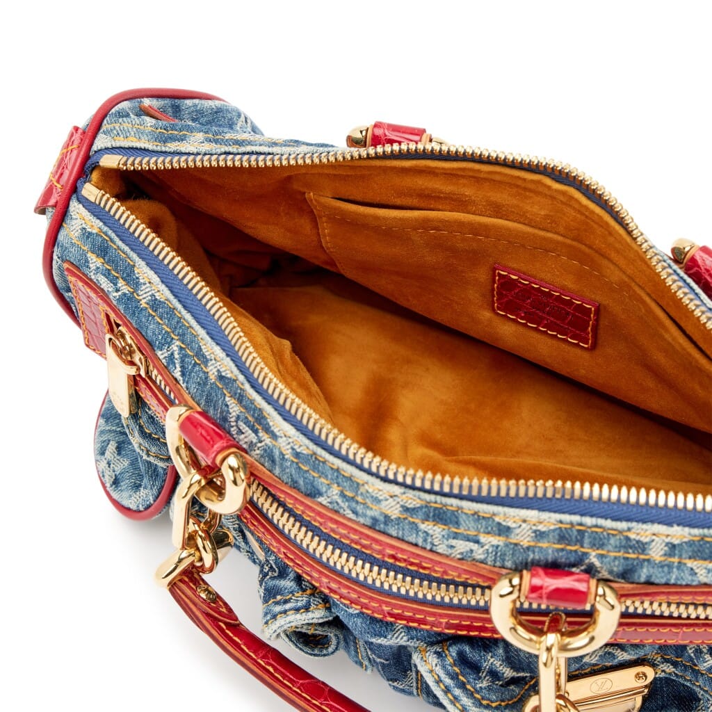 Blue Monogram Denim and Red Alligator Neo Speedy Bag Gold Hardware, 2005