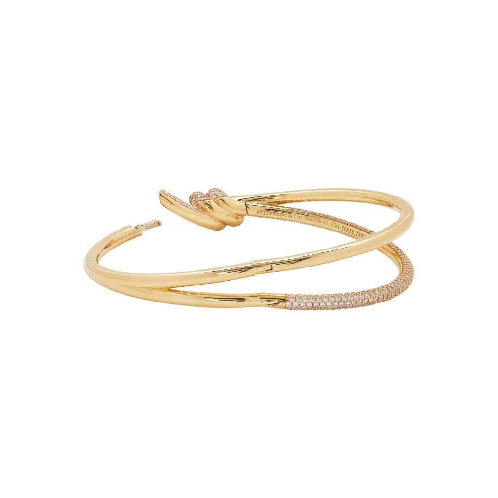Gold and Diamond Knot Double Row Bangle Bracelet