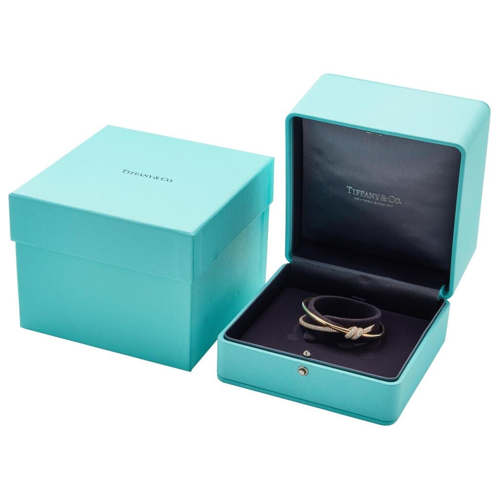 Gold and Diamond Knot Double Row Bangle Bracelet