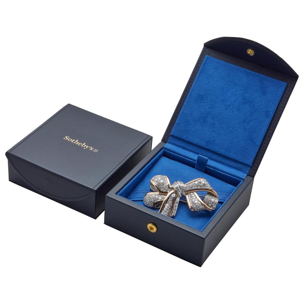 Vintage Platinum, Rose Gold and Diamond Bow Brooch