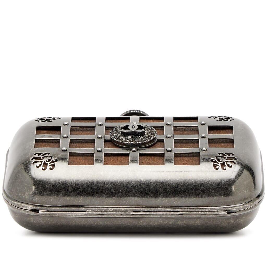 Grey Gunmetal Paris-Edinburgh Mini Grid Cage Minaudière Clutch Ruthenium Hardware, 2013
