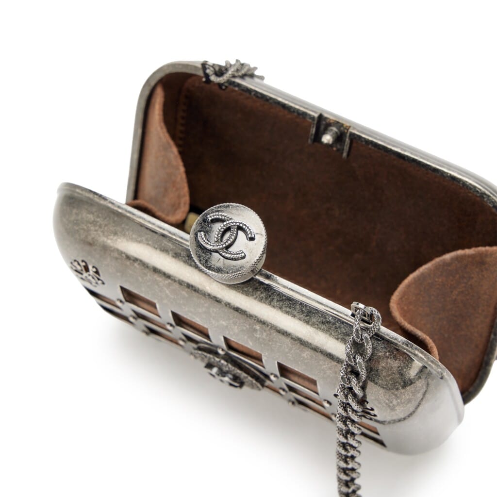 Grey Gunmetal Paris-Edinburgh Mini Grid Cage Minaudière Clutch Ruthenium Hardware, 2013