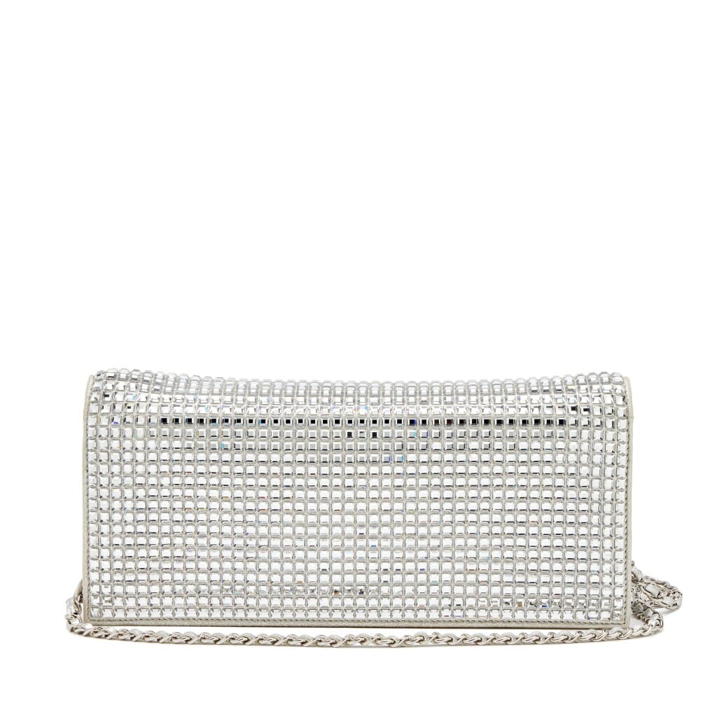 Metallic Goatskin Paris Dubai Baguette Strass Crystals Chain Evening Clutch Flap Bag Silver Hardware, 2015