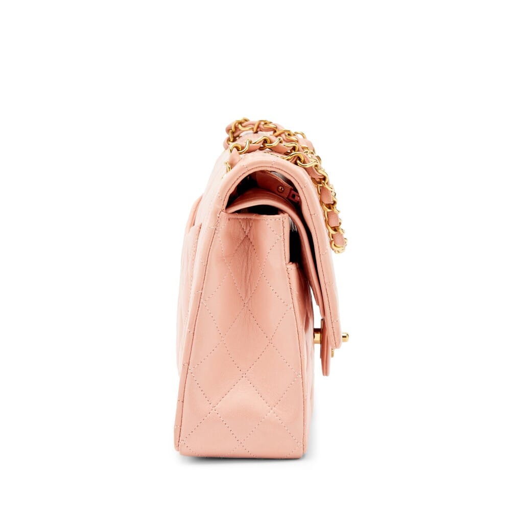 Vintage Light Pink Quilted Lambskin Classic Medium Double Flap Bag Gold Hardware, 1994-1996
