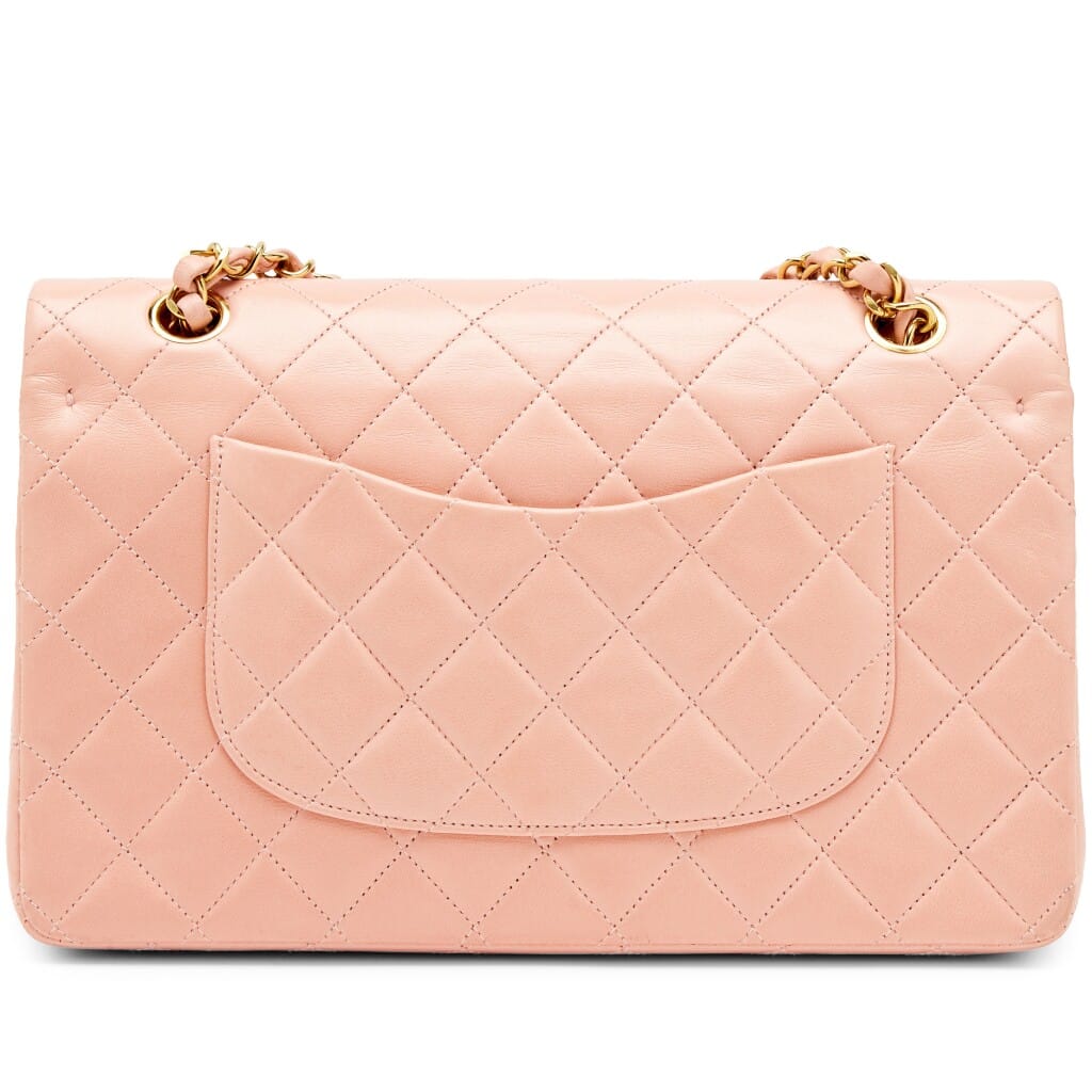 Vintage Light Pink Quilted Lambskin Classic Medium Double Flap Bag Gold Hardware, 1994-1996
