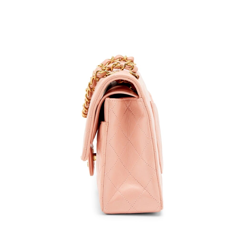 Vintage Light Pink Quilted Lambskin Classic Medium Double Flap Bag Gold Hardware, 1994-1996