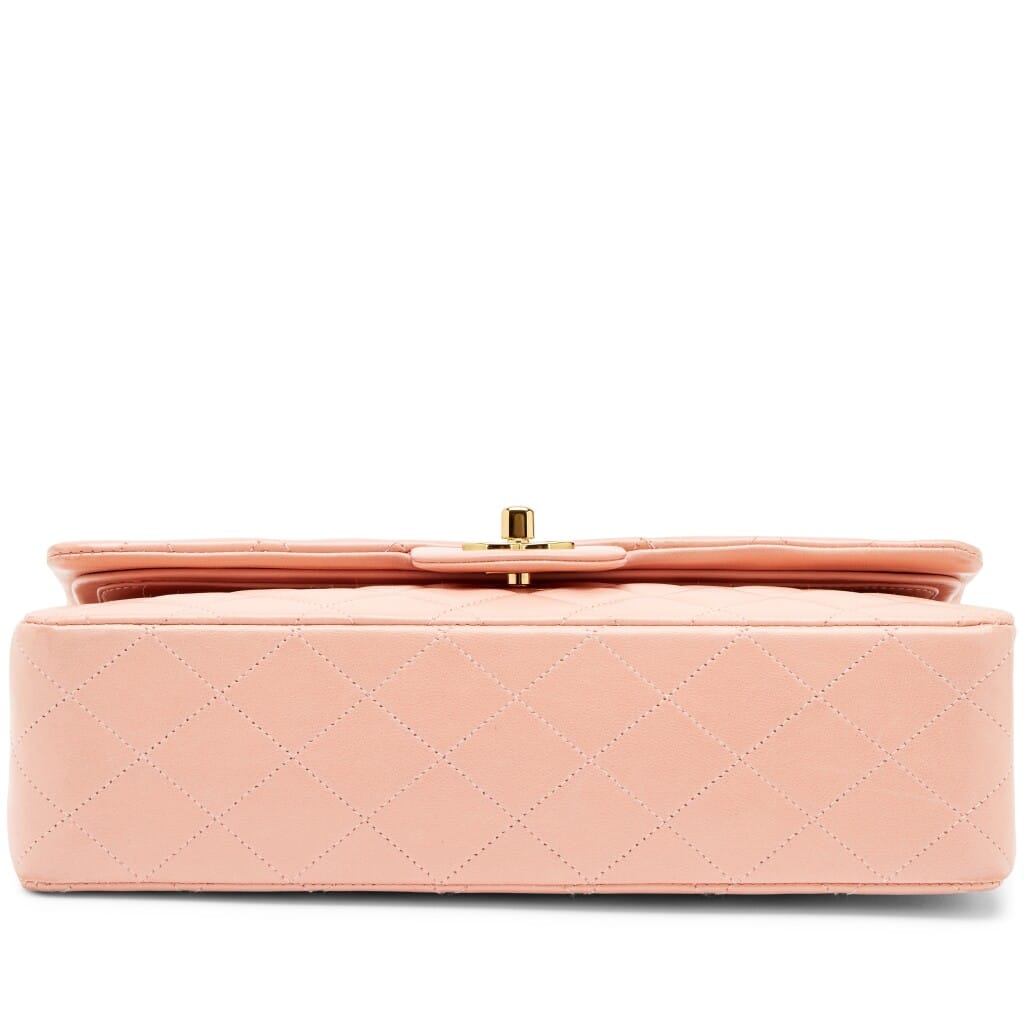 Vintage Light Pink Quilted Lambskin Classic Medium Double Flap Bag Gold Hardware, 1994-1996