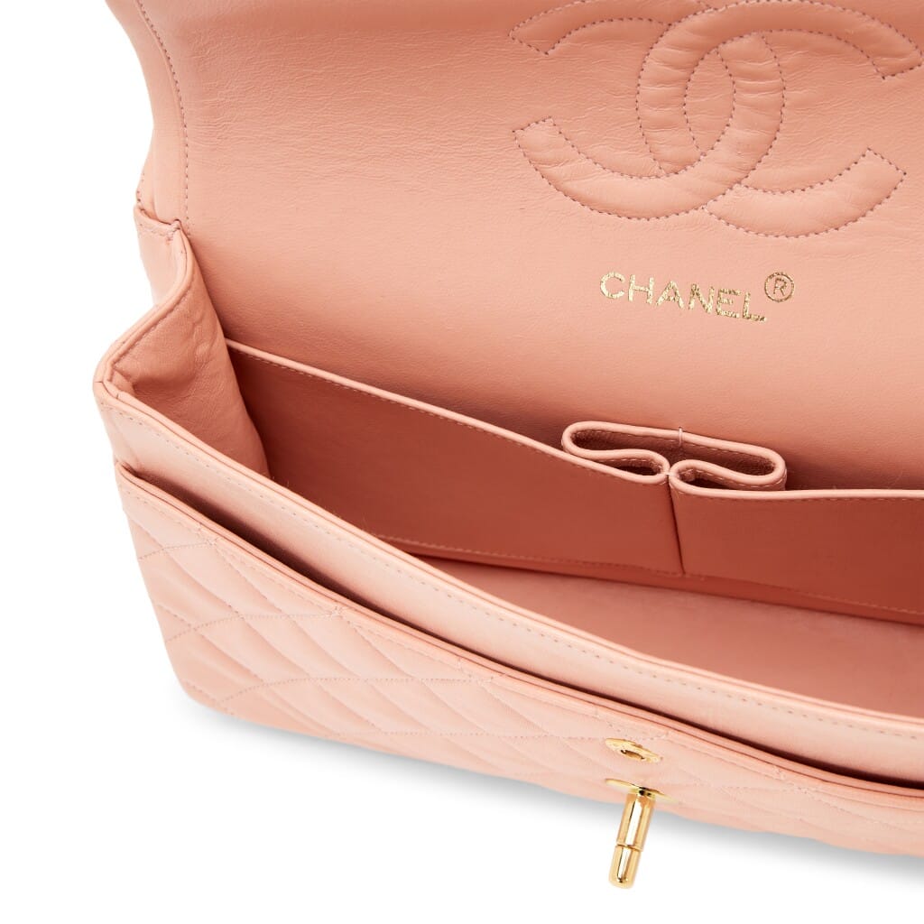 Vintage Light Pink Quilted Lambskin Classic Medium Double Flap Bag Gold Hardware, 1994-1996