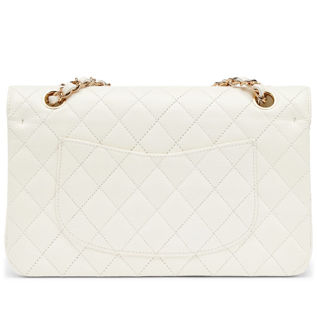 Cream White Quilted Caviar Medium Classic Double Flap Bag Gold Hardware, 2004-2005