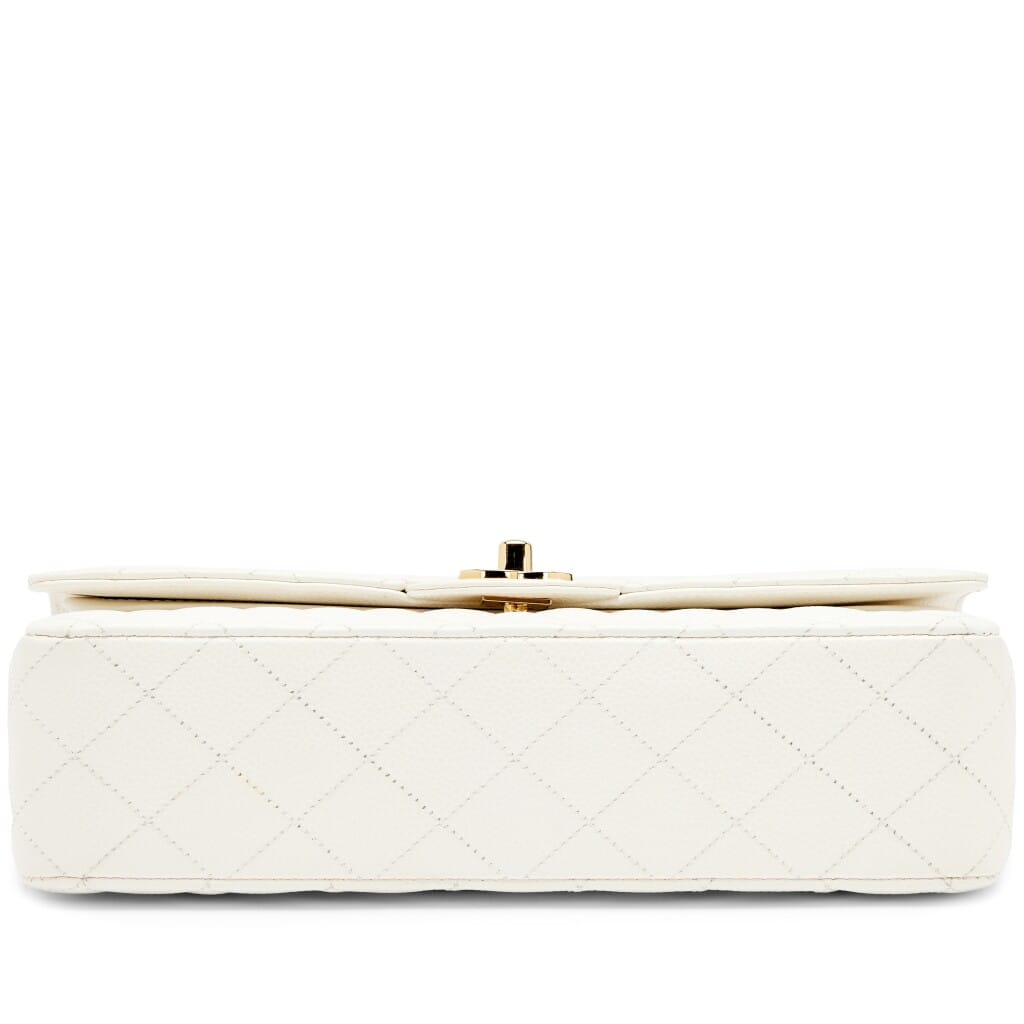 Cream White Quilted Caviar Medium Classic Double Flap Bag Gold Hardware, 2004-2005