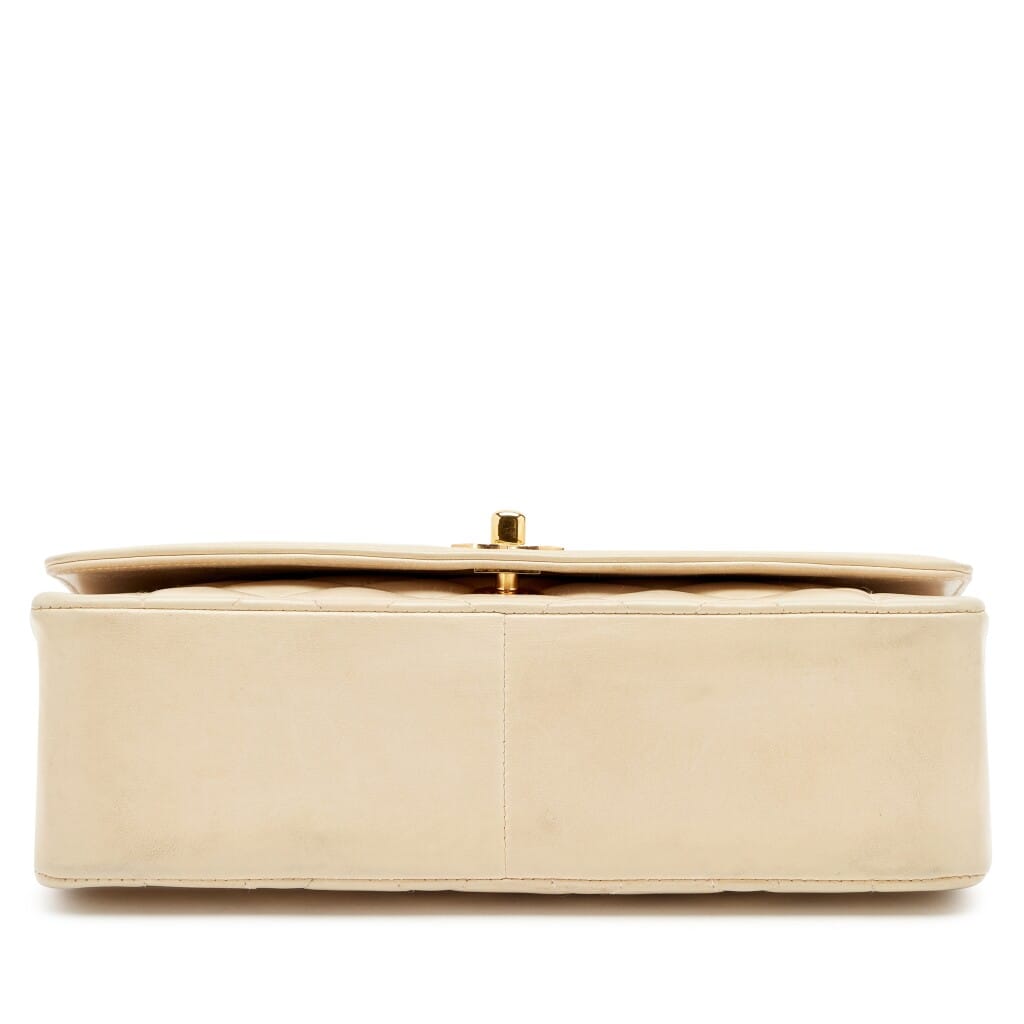 Vintage Light Beige Quilted Lambskin Medium Diana Flap Bag Gold Hardware, 1991-1994