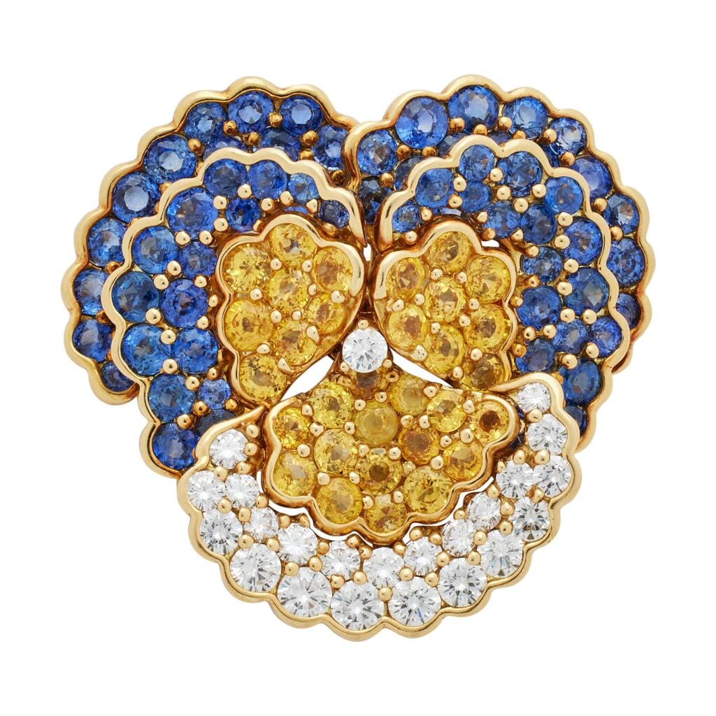 Gold, Sapphire and Diamond Pansy Brooch