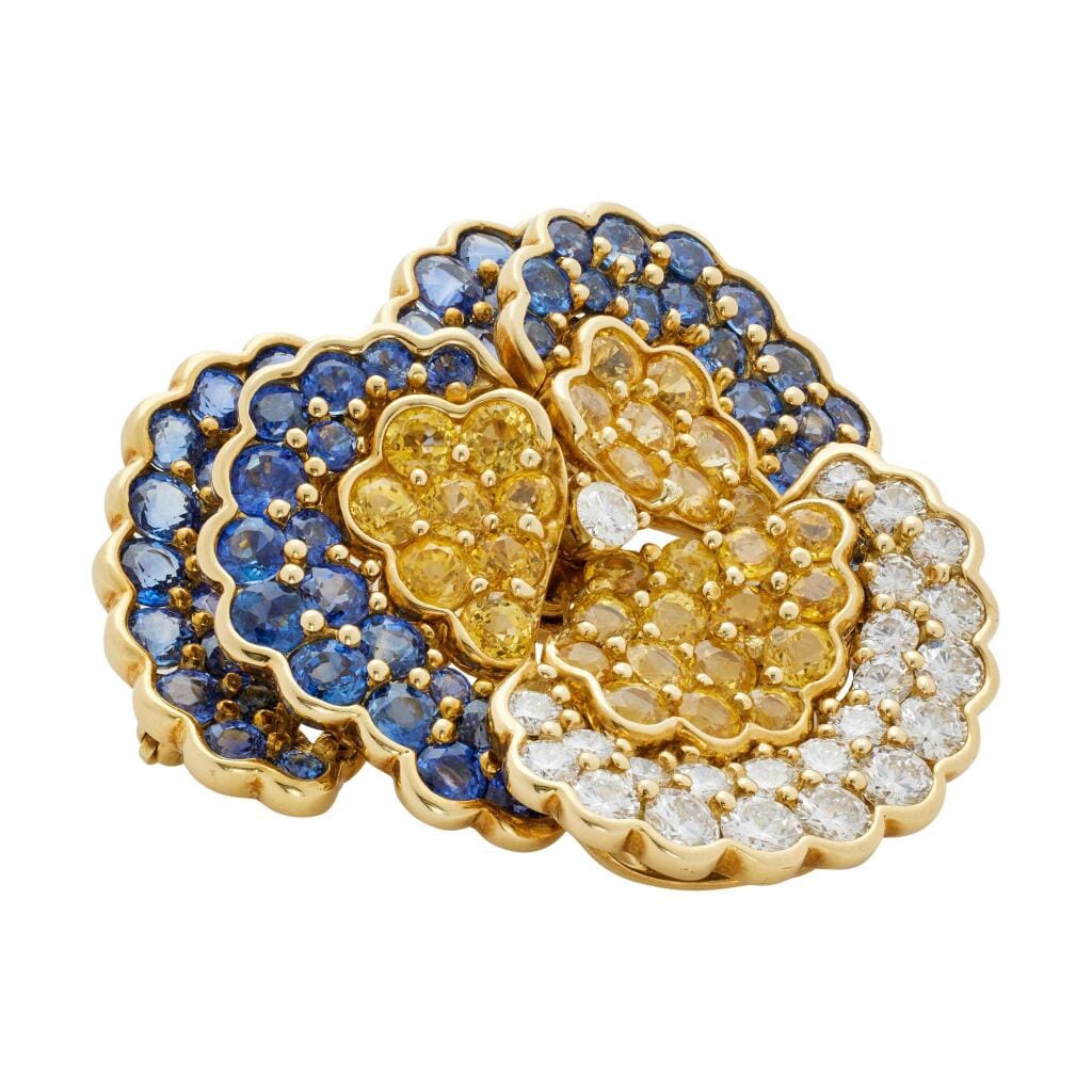 Gold, Sapphire and Diamond Pansy Brooch