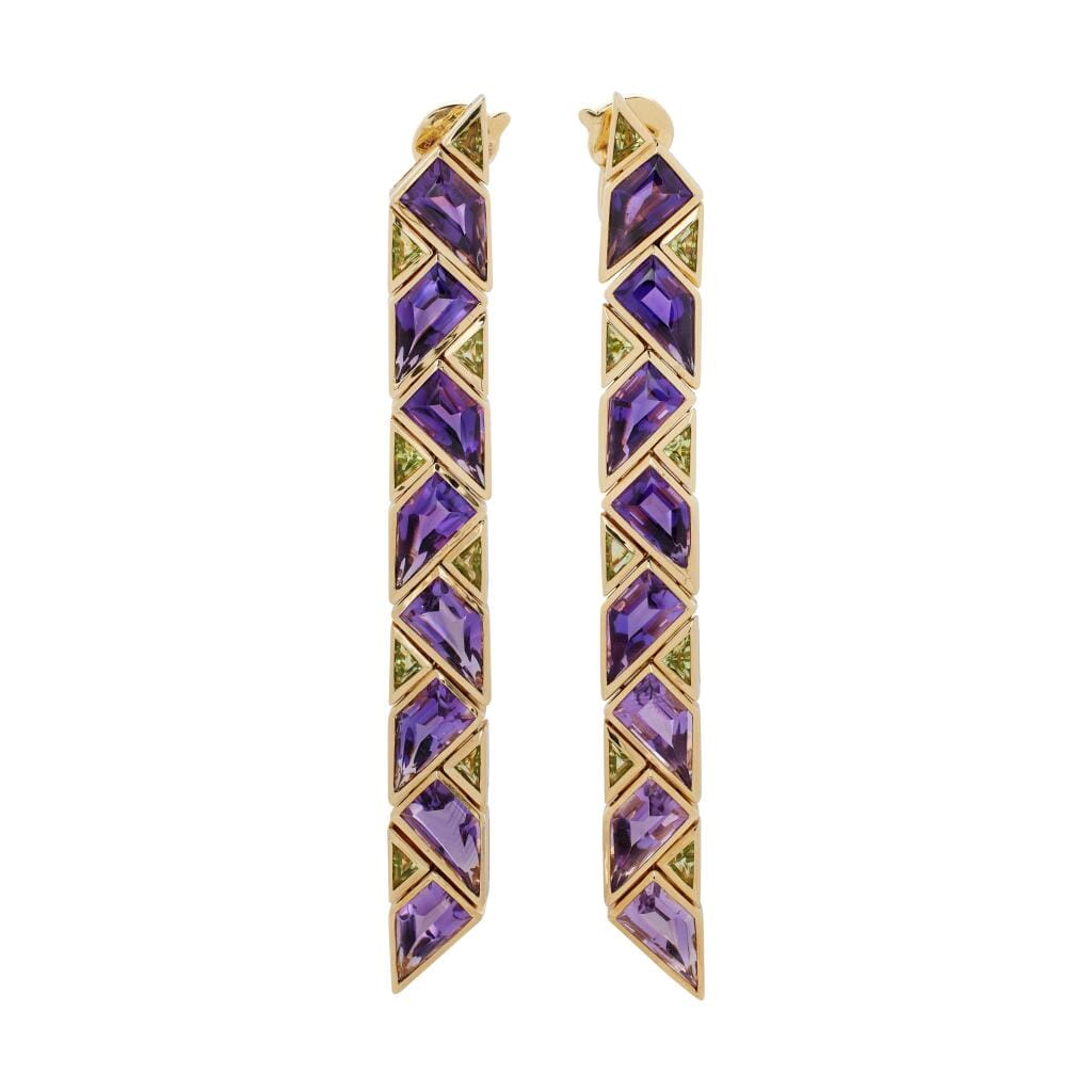 Gold, Amethyst and Peridot Triangolini Drop Earclips