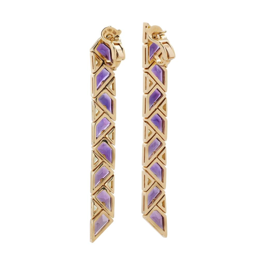 Gold, Amethyst and Peridot Triangolini Drop Earclips