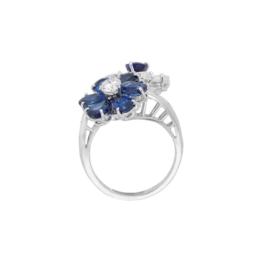 Platinum, Sapphire and Diamond Flower Bypass Ring