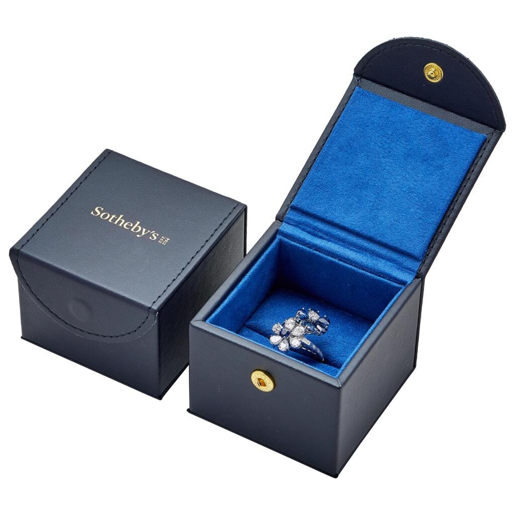 Platinum, Sapphire and Diamond Flower Bypass Ring