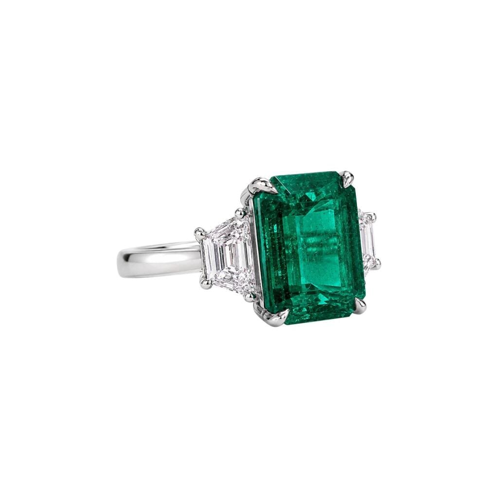 Platinum, 6.12ct Zambian Emerald and Diamond Ring