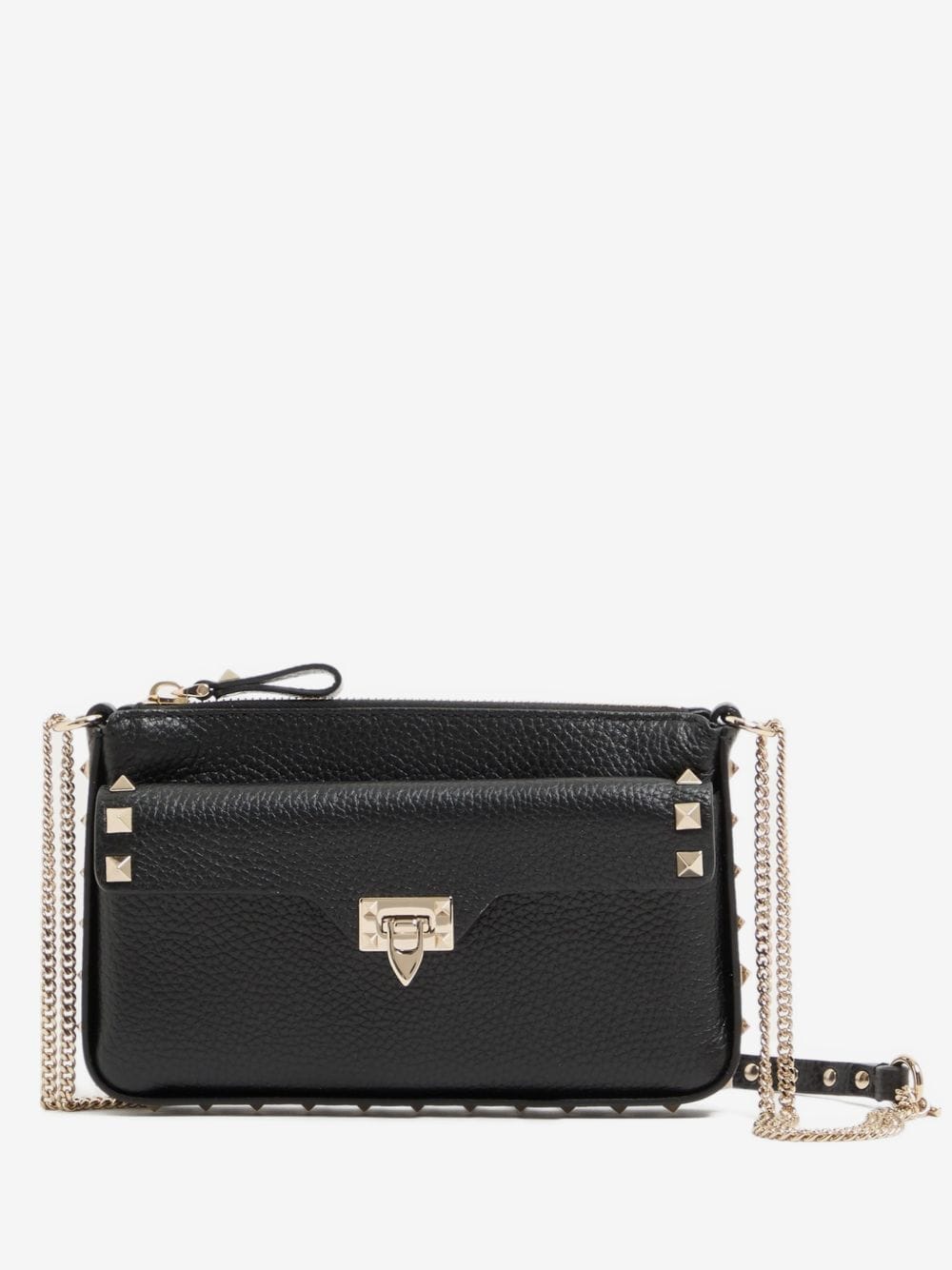 Rockstud chain pouch in grainy calfskin