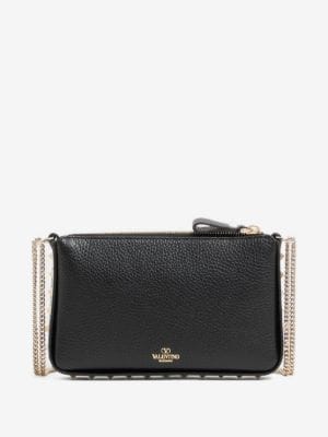 Rockstud chain pouch in grainy calfskin