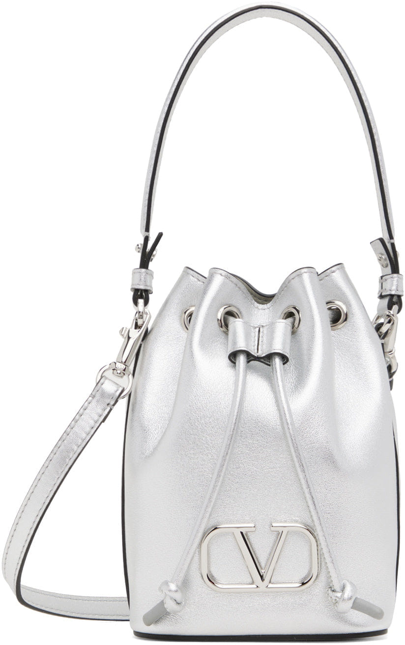 Valentino Garavani Silver Mini VLogo Signature Bucket Bag