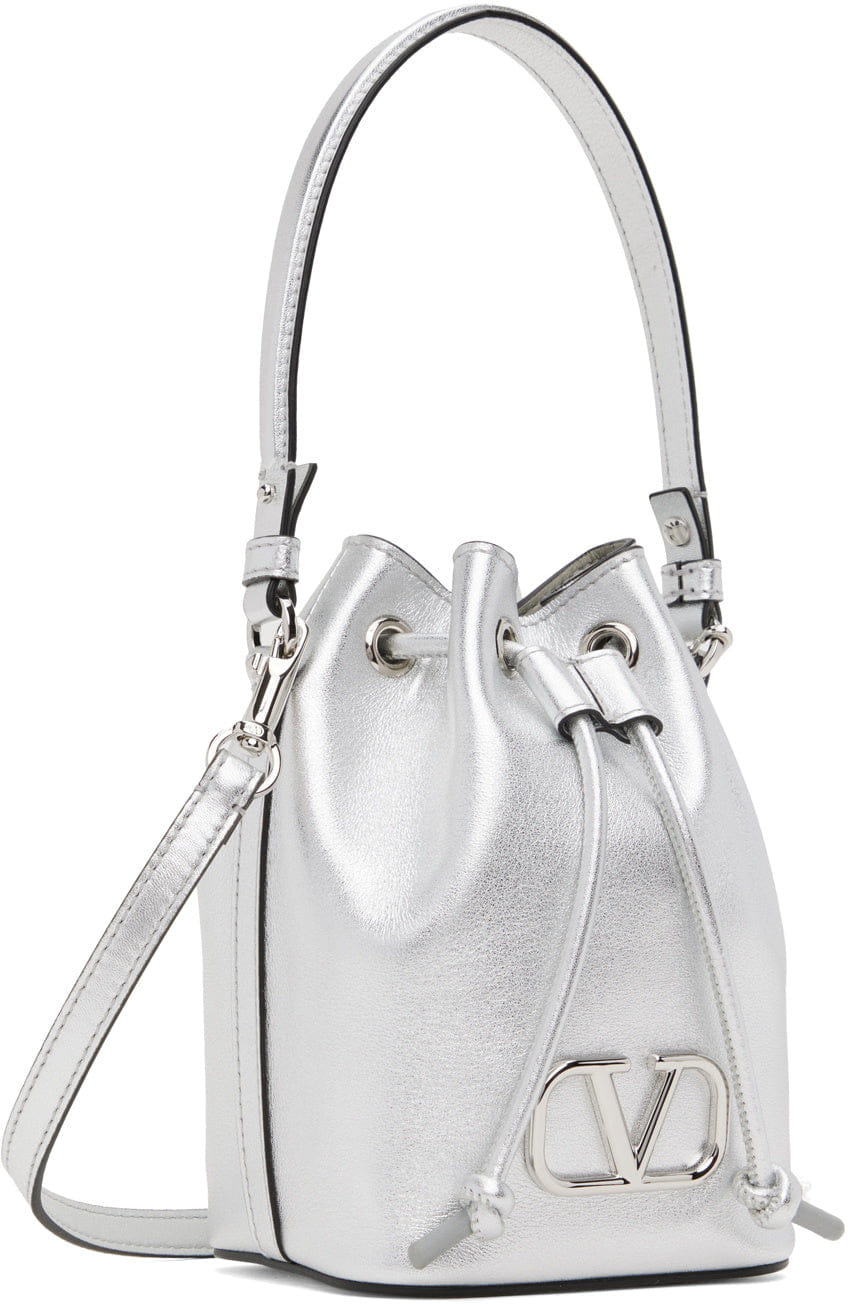 Valentino Garavani Silver Mini VLogo Signature Bucket Bag