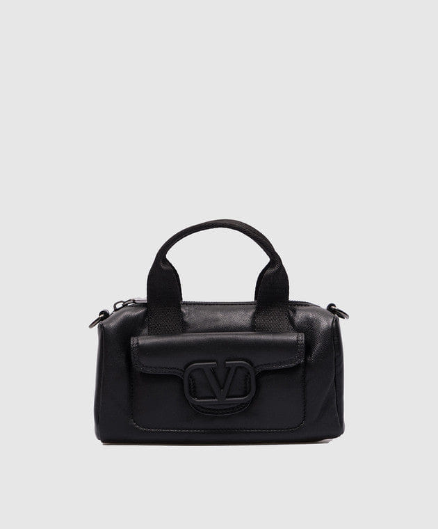 Black leather bag with logo