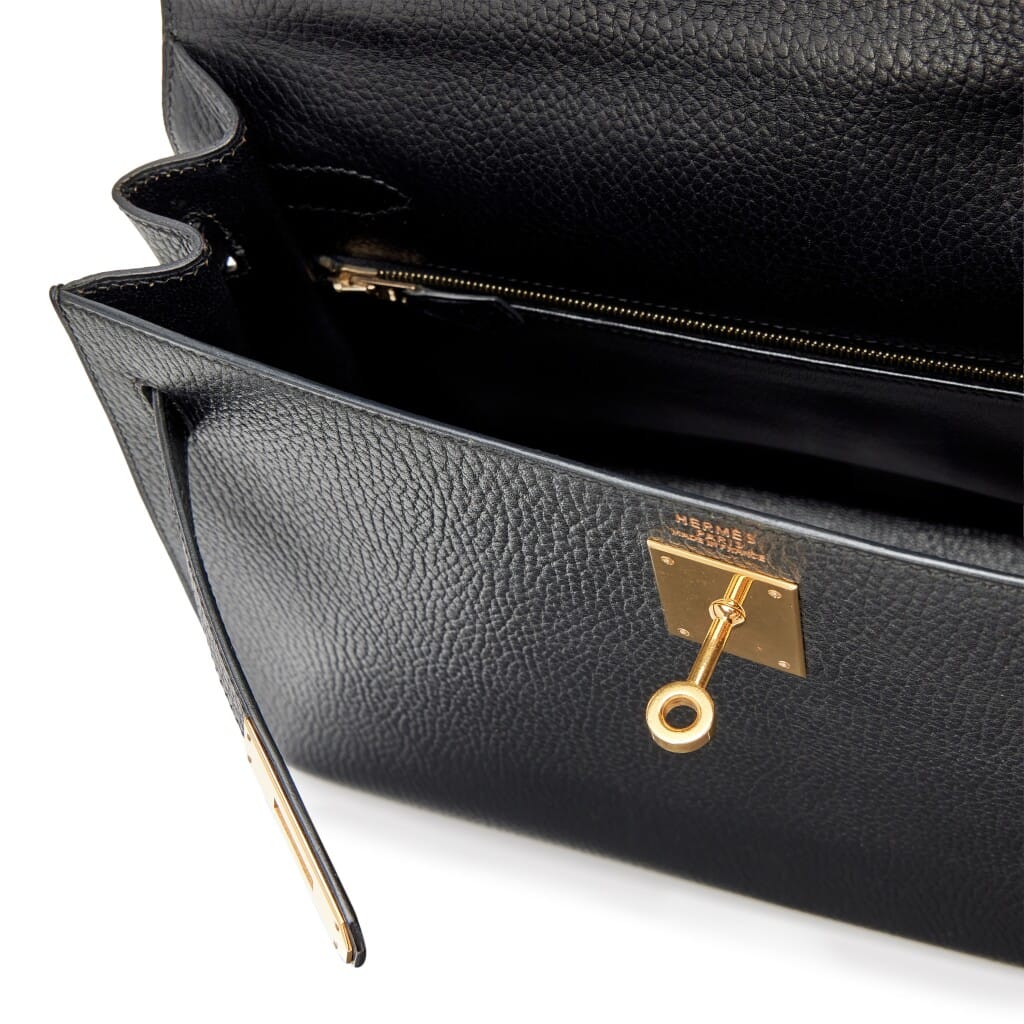 Vintage Black Ardennes Sellier Kelly 32 Gold Hardware, 1998