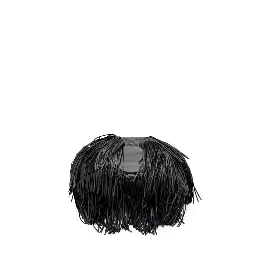 Black Quilted Lambskin Paris-Dallas Drawstring Western Baluchon Fringe Shoulder Bag Ruthenium Hardware, 2014