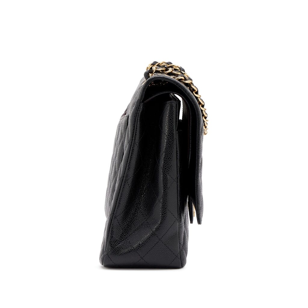 Black Quilted Caviar Maxi Classic Double Flap Bag Gold Hardware, 2014