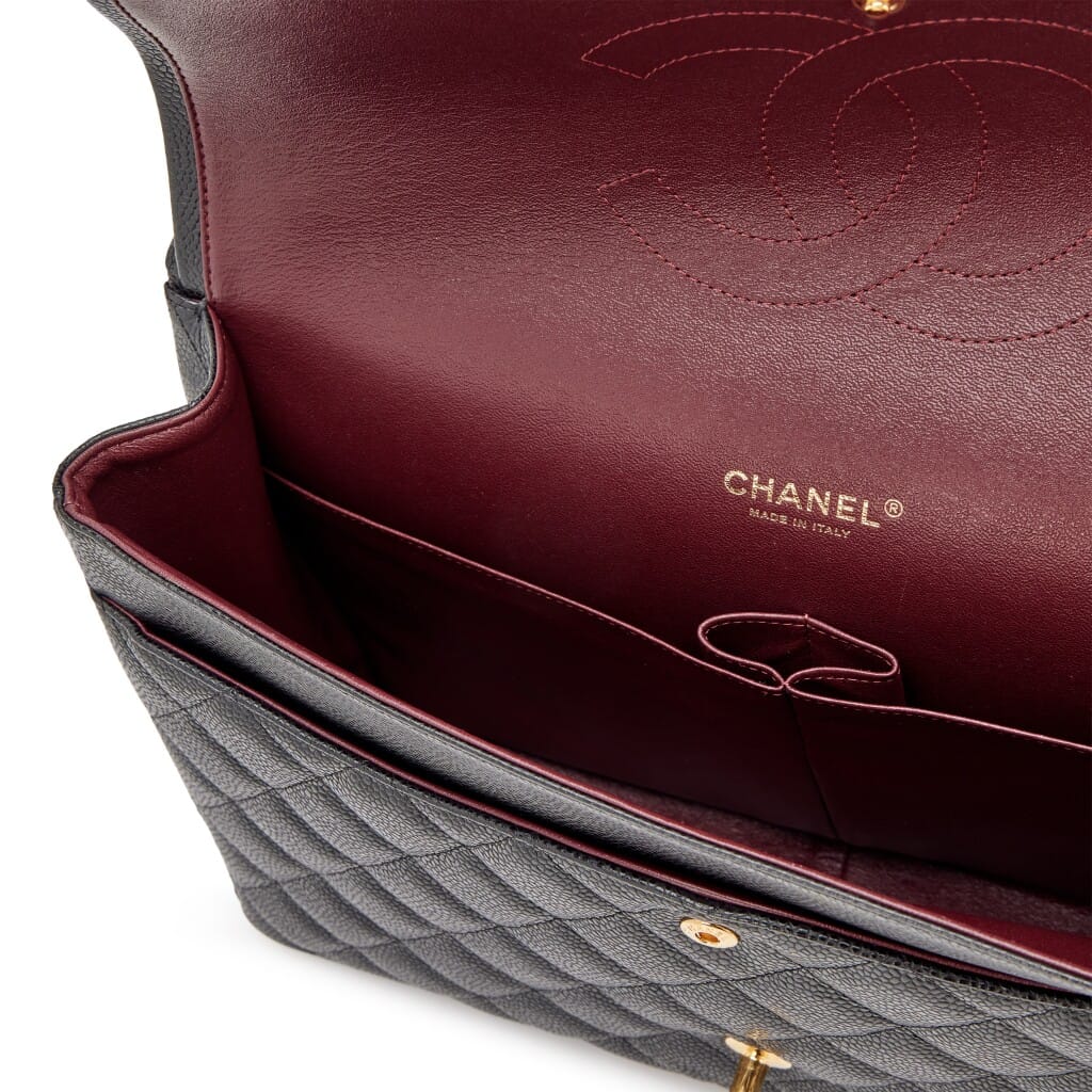 Black Quilted Caviar Maxi Classic Double Flap Bag Gold Hardware, 2014