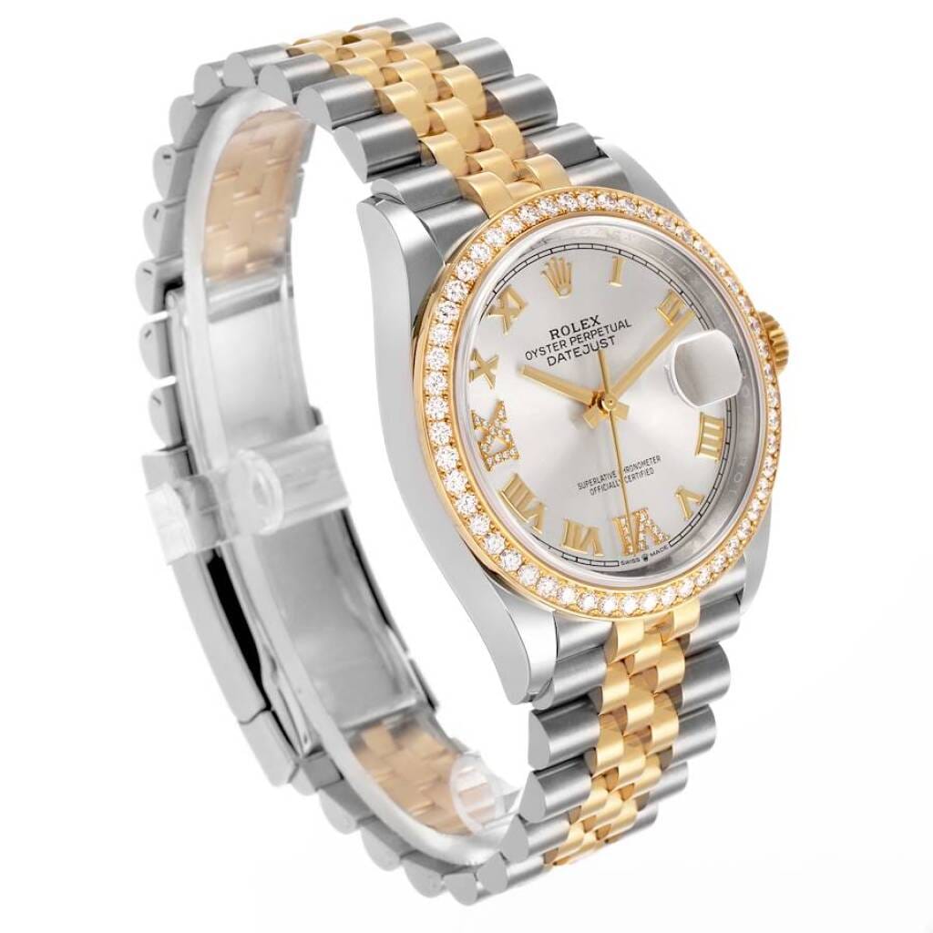 Datejust (Reference 126283). An unworn 36mm yellow gold stainless steel diamond-set automatic wristwatch with date.