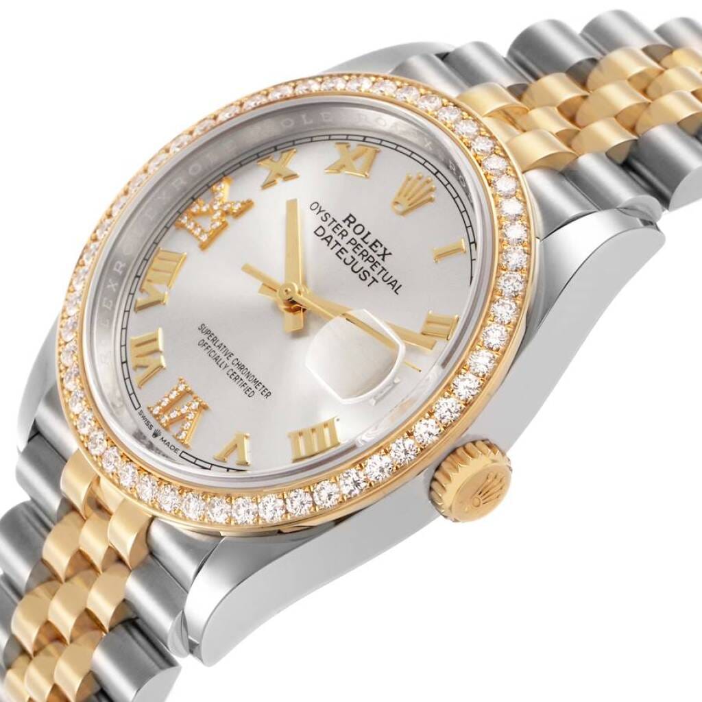 Datejust (Reference 126283). An unworn 36mm yellow gold stainless steel diamond-set automatic wristwatch with date.