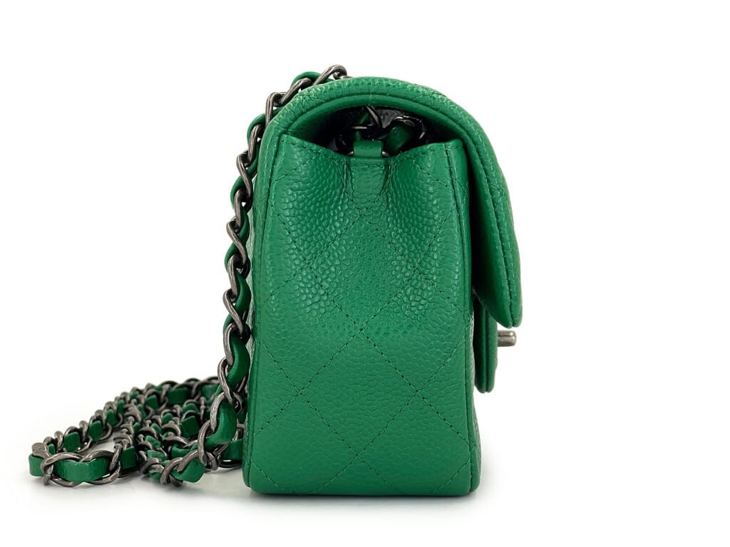 Green Quilted Caviar Mini Rectangular Flap Bag Ruthenium Hardware, 2016