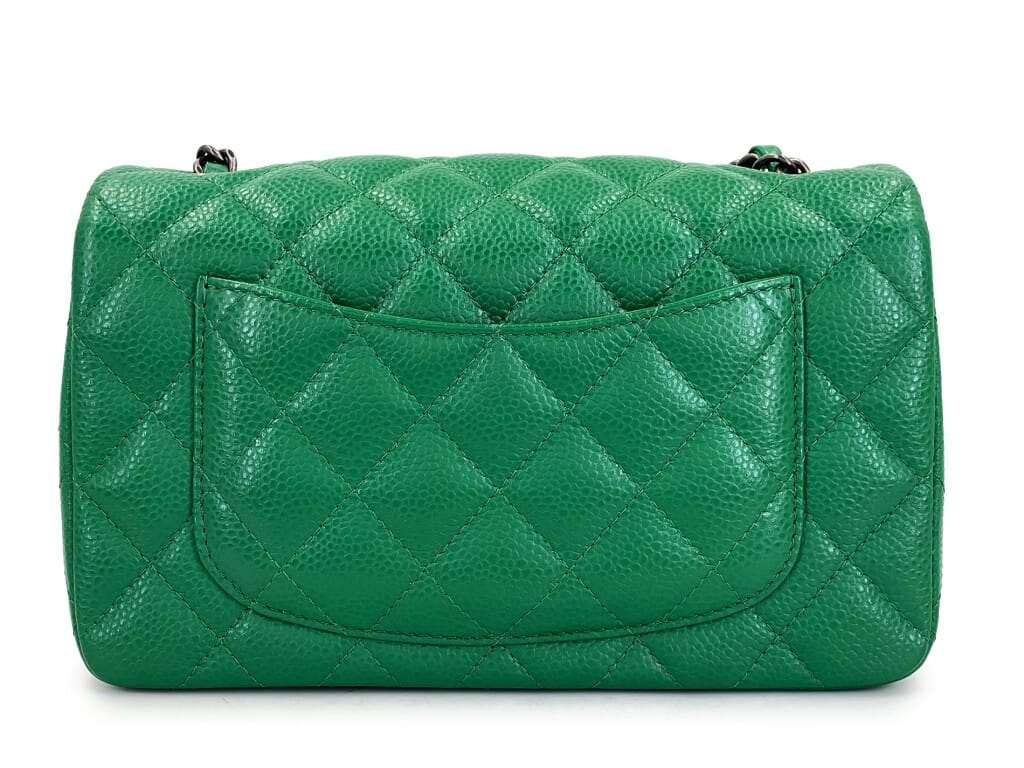 Green Quilted Caviar Mini Rectangular Flap Bag Ruthenium Hardware, 2016