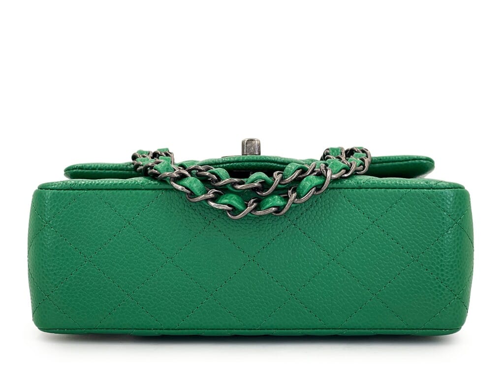 Green Quilted Caviar Mini Rectangular Flap Bag Ruthenium Hardware, 2016