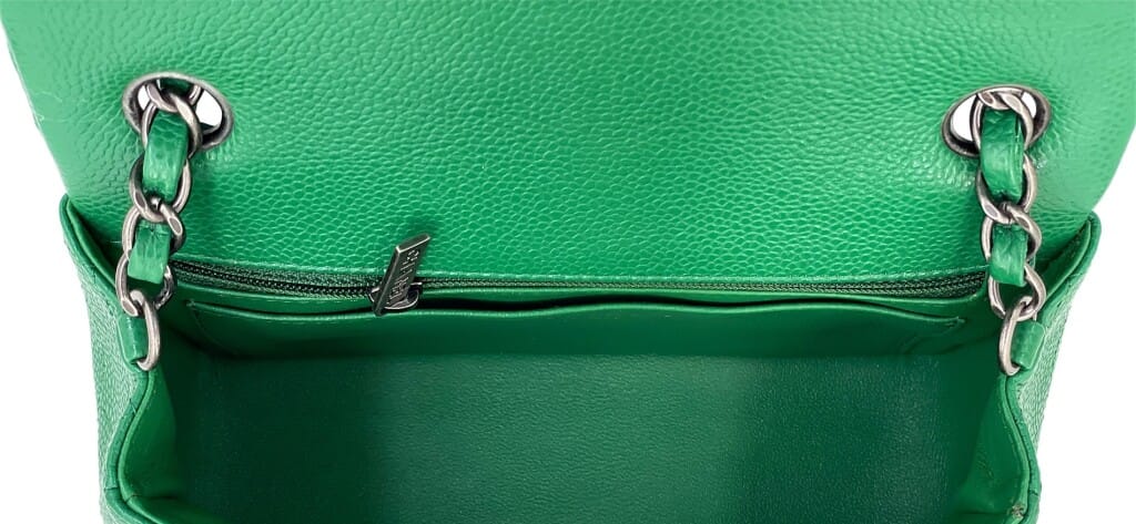 Green Quilted Caviar Mini Rectangular Flap Bag Ruthenium Hardware, 2016