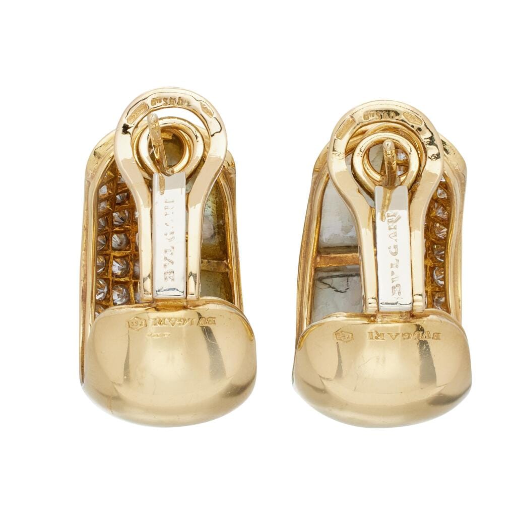 Vintage Gold, Mother of Pearl and Diamond Hoop Earclips