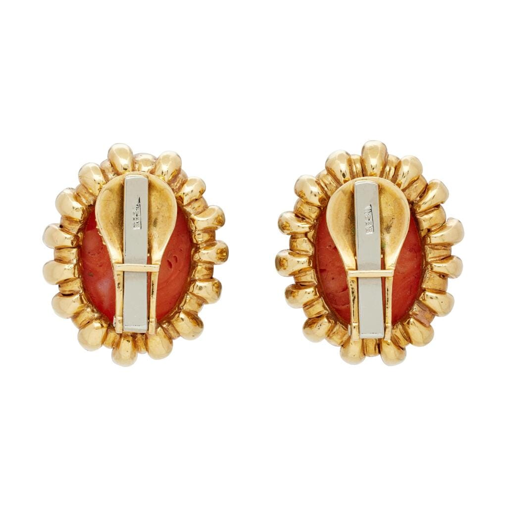 Vintage Gold, White Gold, Coral and Diamond Earclips