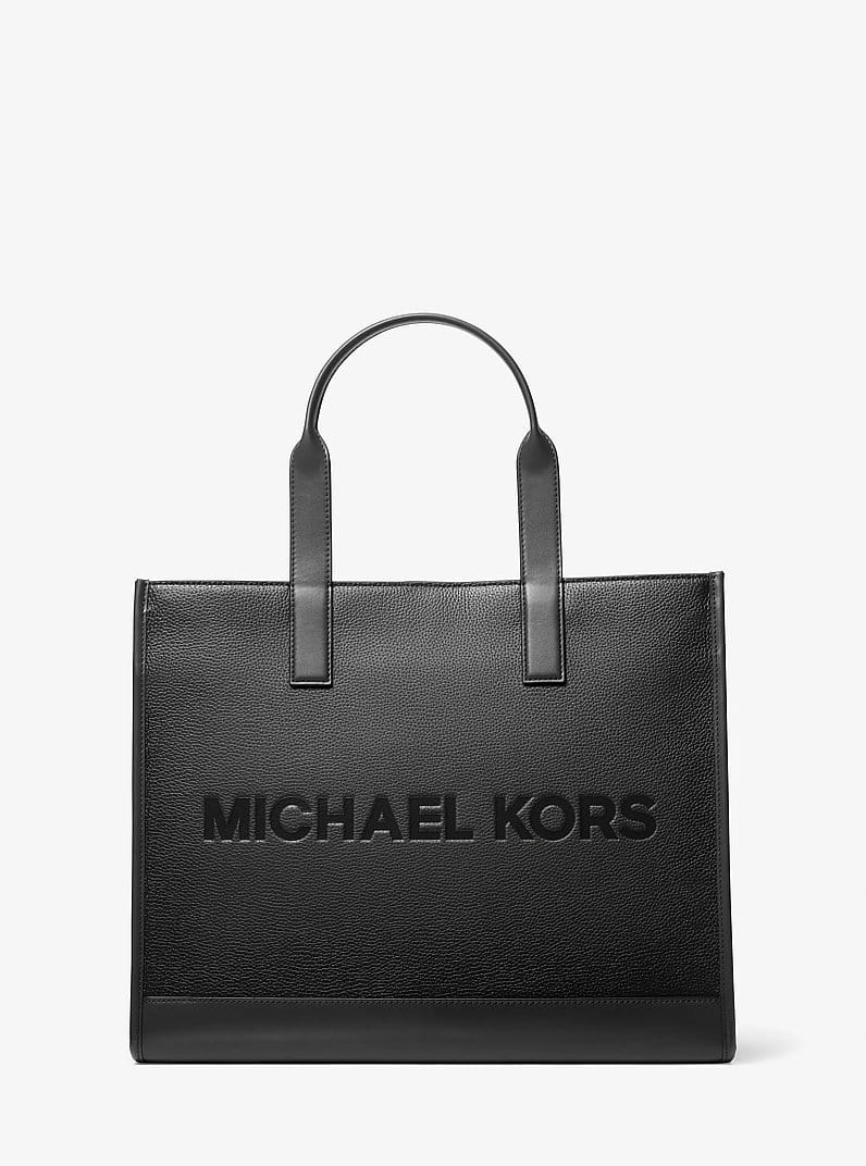 Cooper Logo Embossed Pebbled Leather Tote Bag