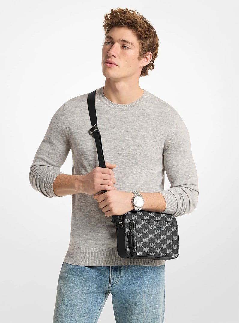 Cooper Logo Jacquard Denim Flight Bag