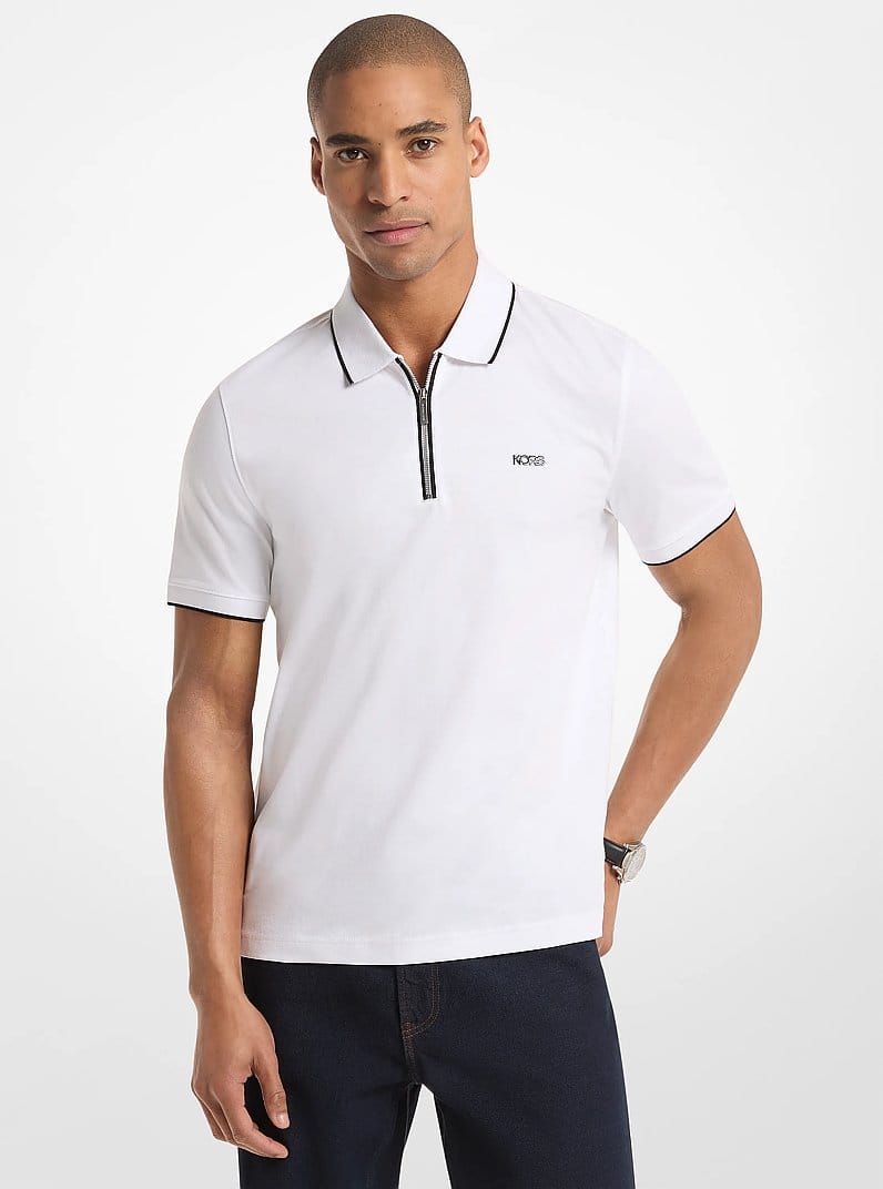 Cotton Jersey Zip-Up Polo Shirt