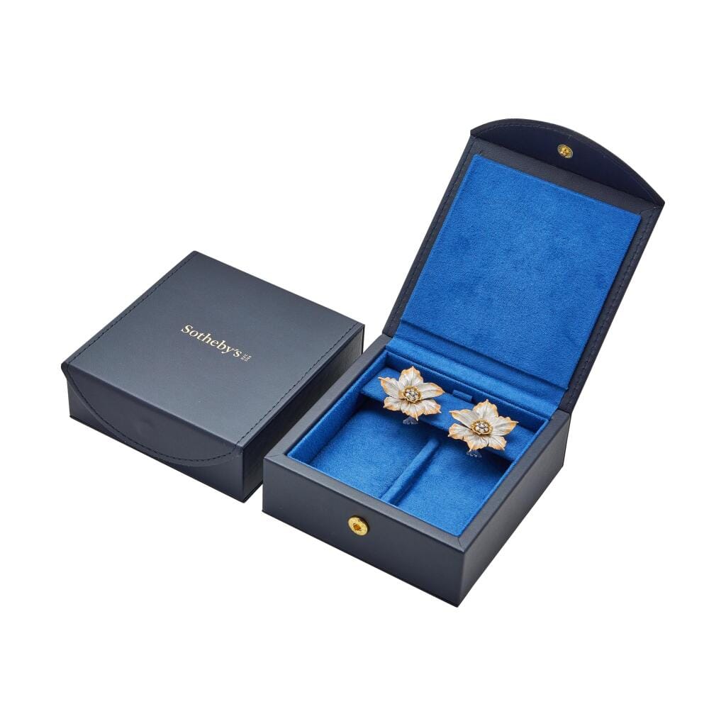 Vintage Gold, White Gold and Diamond Flower Earclips