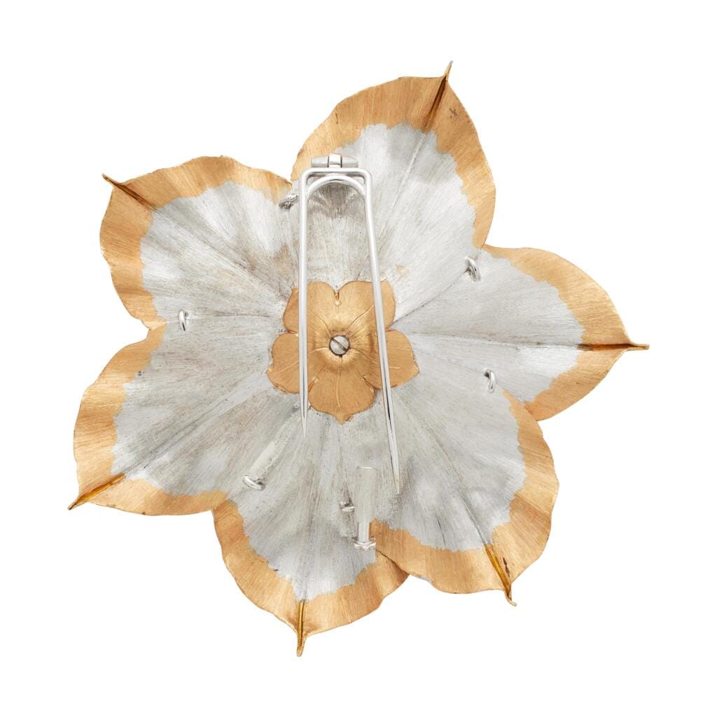 Vintage Gold, White Gold, Rose Gold and Diamond Flower Brooch