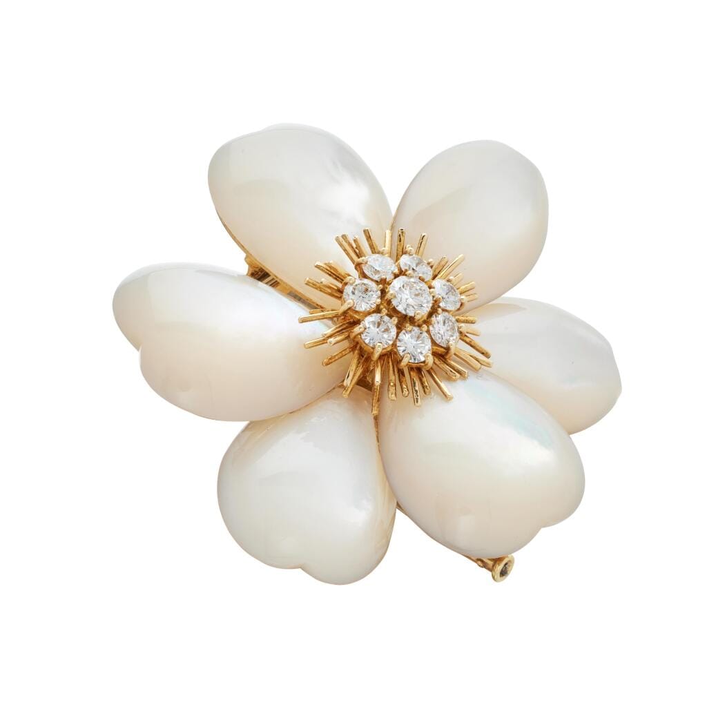 Gold, Mother of Pearl and Diamond Rose de Noël Large Brooch
