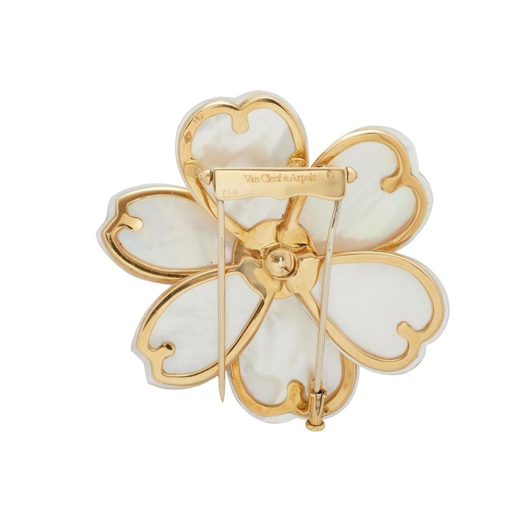 Gold, Mother of Pearl and Diamond Rose de Noël Large Brooch