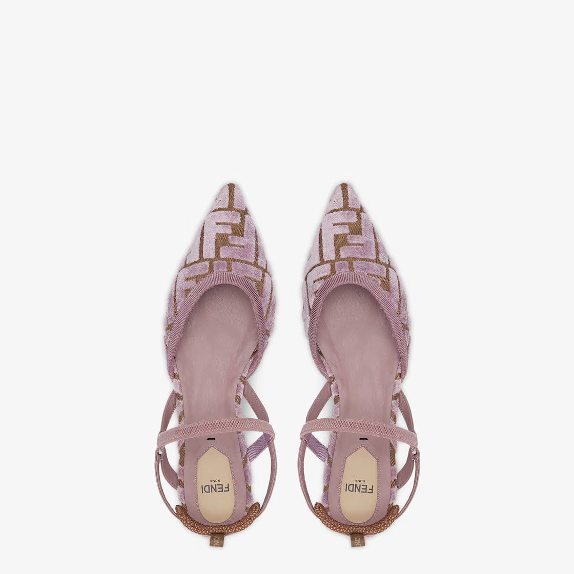 Mauve pink FF jacquard velvet flats